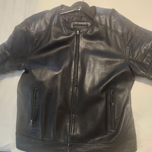 Men's Black Leather Cafe Style Jacket
